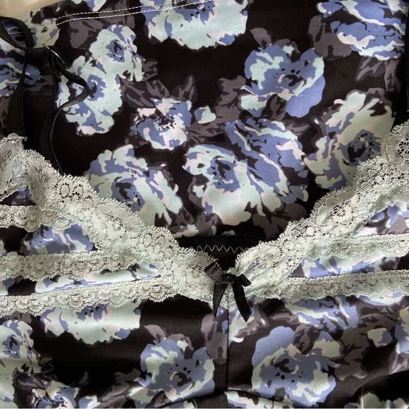 Y2K Floral Lace Trim Cami Black Blue Whimsigoth Cottagecore Fairy Flirty Rose M - Picture 8 of 9